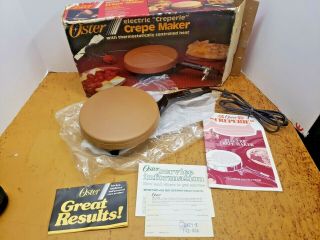 Vintage Oster Creperie Crepe Maker Electric Non - Stick Cookbook Model 742 - 03