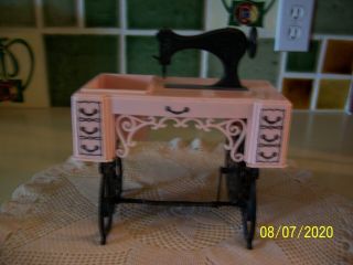 Vintage Mid - Century Plastic Pink And Black Sewing Machine Planter