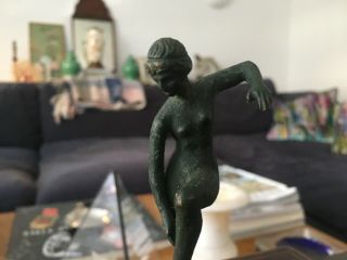 Early 19th century Continental naive bronze dancing nude 9.  5cm verdigris patina 2