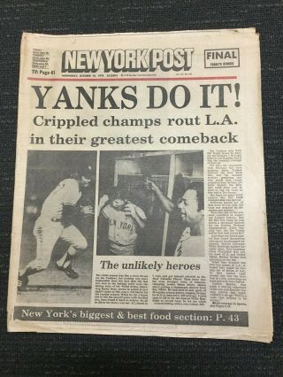 1978 World Series - Baseball - Yankees Vs Dodgers - York Post Newspaper