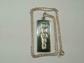 Immaculate 1oz Large Ingot Pendant & Chain 1977 Solid Sterling Silver Hallmarked