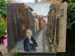 Fine Art Old Painting Oil On Canvas Manchester Back Street