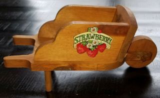 Vintage Decorative Wooden Wheelbarrow W/ 2 Strawberry Logos,  12 " L 5 " W 5 " H
