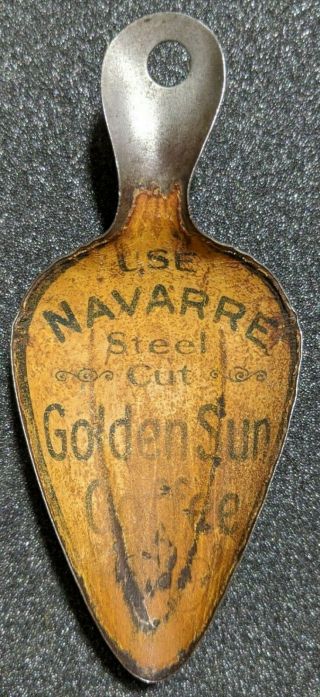 Vintage Golden Sun Coffee Scoop Navarre Advertisement Tin Souvenir