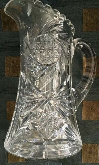 Stunning Vintage Cut Glass Crystal Large Water Drink Pitcher 9 X 5 1/4”