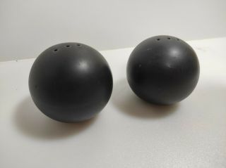 Set Of Unique Vintage Black Round Ball Salt Pepper Shakers