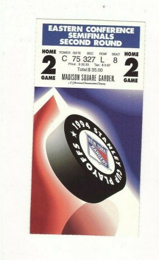 Ny Rangers 1994 Stanley Cup Playoffs Ticket Round 2 Game 2 Vs Capitals 5 - 2 Win