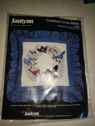 Janlynn Songbirds Wreath Vintage 1988 Pillow Counted Cross Stitch Kit 14x14 Nip