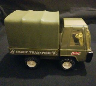 Vintage Buddy L Pressed Steel Green Army Troop Transport Truck