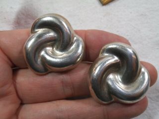Vintage Sterling Silver Taxco Mexico Large 1.  25 " Love Knot Earrings - Clip On - Cc