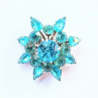 Signed Coro Vintage Blue Faceted Rhinestone Brooch Pin Star Shaped