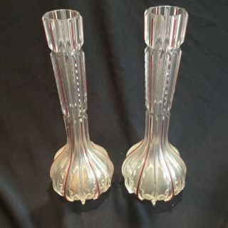 Pair Antique Art Deco Cranberry Cut Glass Vases Wiener Werkstatte Jugendstil