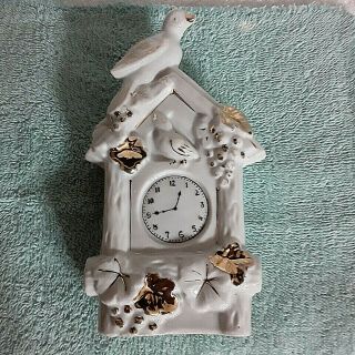 Vintage Wall Pocket Clock White Birds Ceramic Gold Overlay Japan