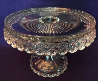 Eapg Antique Pattern Starred Block Cake Stand Dalzell Gilmore Leighton Glass 21d
