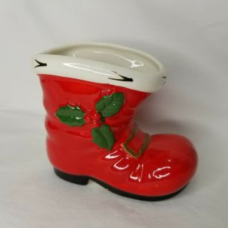 Vintage Lefron Christmas Santa Boot Red Planter Candy Holder Ceramic Japan