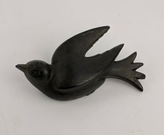 Victorian Vulcanite Mourning Bird Brooch - Antique Jewellery Rd No15623