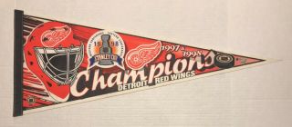 Detroit Red Wings 1998 Stanley Cup Champions Nhl Hockey Felt Pennant 12x30