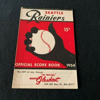 1954 Pcl Baseball Program Seattle Rainiers Vs Hollywood Stars Sick 