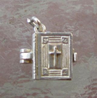 Vintage Nuvo English Sterling Holy Bible Charm Opens To Lords Prayer 3 - D