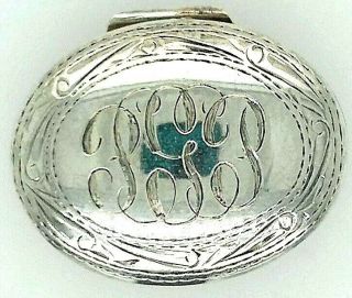 Vintage Sterling Silver 925 Small Oval Pill Trinket Box 1 3/8 " X 3/8 " 11.  12g