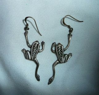 Vintage Retro Sterling Silver 3d Frog Dangle Hook Earring Set 5.  3 Grams