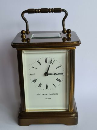 Vintage Matthew Norman Swiss Brass Mantel Carriage Clock & Key