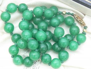 Antique Natural Green Stone Jade/jadeite Beads Necklace 9ct Gold Victorian Clasp