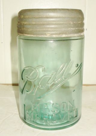 Vintage Usa Aqua Blue Ball Mason Canning Jar W Zink Band Nr