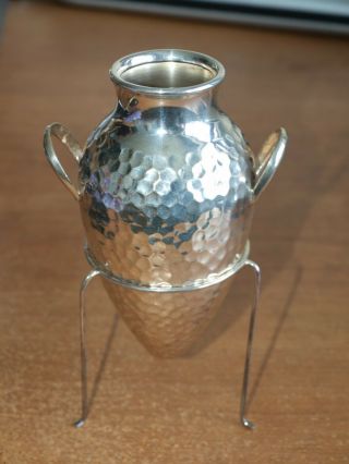 830 Silver,  Hand Hammered.  Small Vase With Stand.  96 Grams.