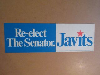 Re - Elect Senator Jacob Javits Vintage Bumper Sticker Early 1970 