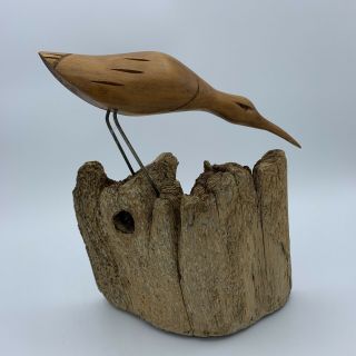 Vintage Shore Bird Drift Wood Carving Figurine Decor Signed Steele 3