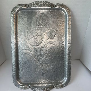 Vintage Hand Wrought Creations By Rodney Kent 408 Hammered Aluminum Serving Tray