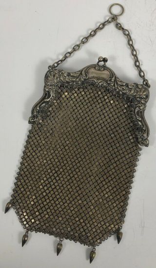 Antique Edwardian German Silver Chainmail Mesh Hand Bag Purse 7  Length