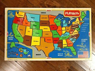 Vintage 1981 Playskool 771 Wooden Map Puzzle Of The Usa - Complete