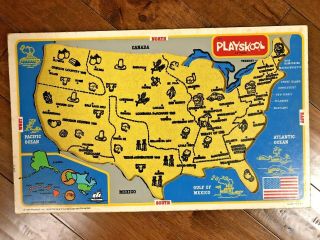 Vintage 1981 Playskool 771 Wooden Map Puzzle of the USA - Complete 3