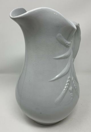 Antique White Ironstone Stone China Pitcher Wheat Imperial Alcock 12” Tall 2