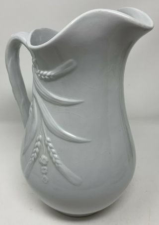 Antique White Ironstone Stone China Pitcher Wheat Imperial Alcock 12” Tall 3