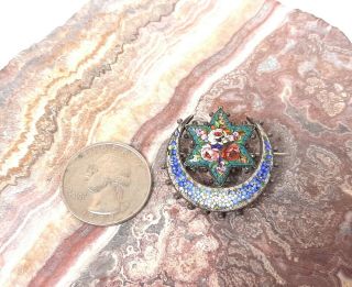Estate,  Antique,  Italian Micro Mosaic Pin With Crescent Moon And Star