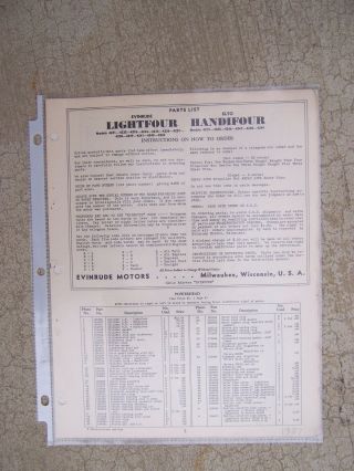 1937 Evinrude Lightfour Elto Handifour Outboard Motor Parts List Boat S