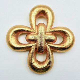 St John Maltese Cross Pin Brooch Large 3 " Matte Gold Vintage