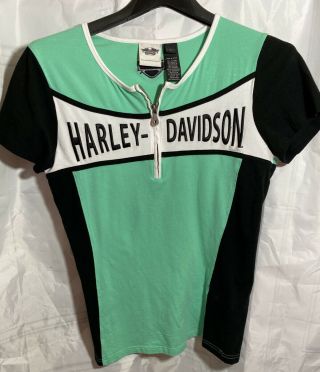 Harley Davidson Women’s Zip Up Shirt Medium,  Green/black,