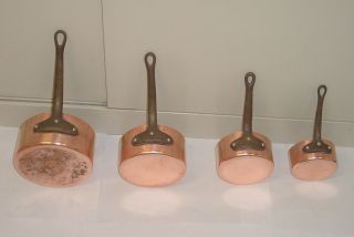 Set Of 4 French Copper/wrought Iron Cooking Pans - Weight 6 Pounds
