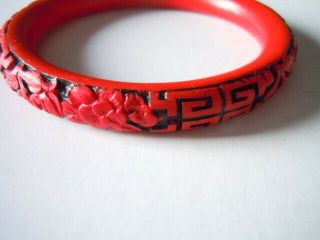 Vintage Carved Red&black Laquered/cinnabar Bangle Bracelet