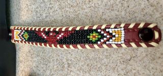 Vintage 1950s Handmade Native American Indian Beaded Leather Bracelet