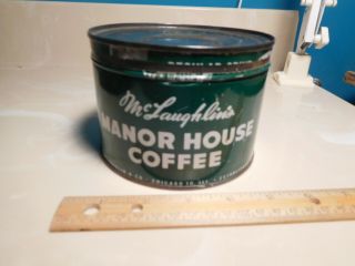 Vintage McLaughlin ' s Manor House Coffee Tin One Pound Can w/Lid (Key Opened) 2