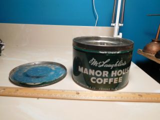 Vintage McLaughlin ' s Manor House Coffee Tin One Pound Can w/Lid (Key Opened) 3