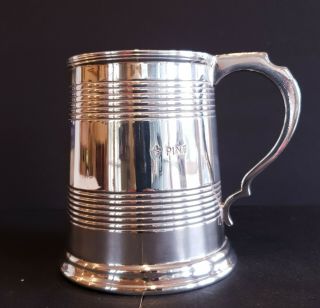 Fox & Anchor Pub Victorian Beer Tankard 1/2 Pint Silver Plated Antique 19c Mug