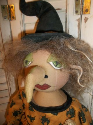 Primitive Folk Art Grungy Halloween Witch Doll With Her Broom Ooak