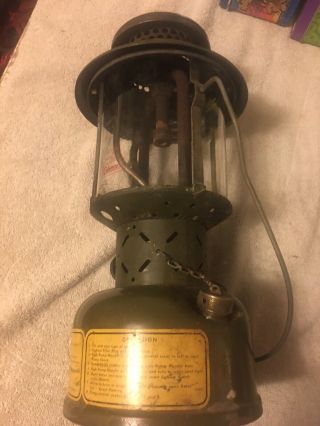 Vintage 1952 COLEMAN Lantern U.  S.  Army Military Gasoline Leaded Fuel Pyrex Globe 3