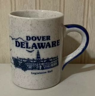 Vintage 1980’s Dover Delaware Souviner Gray Speckled Mug With Cobalt Graphics